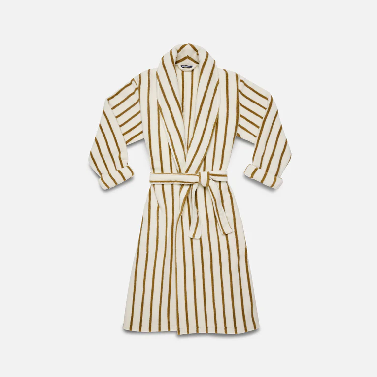 Gift Ideas For Your Father-In-Law: Luxury Brooklinen Turkish cotton robe hanging on hook